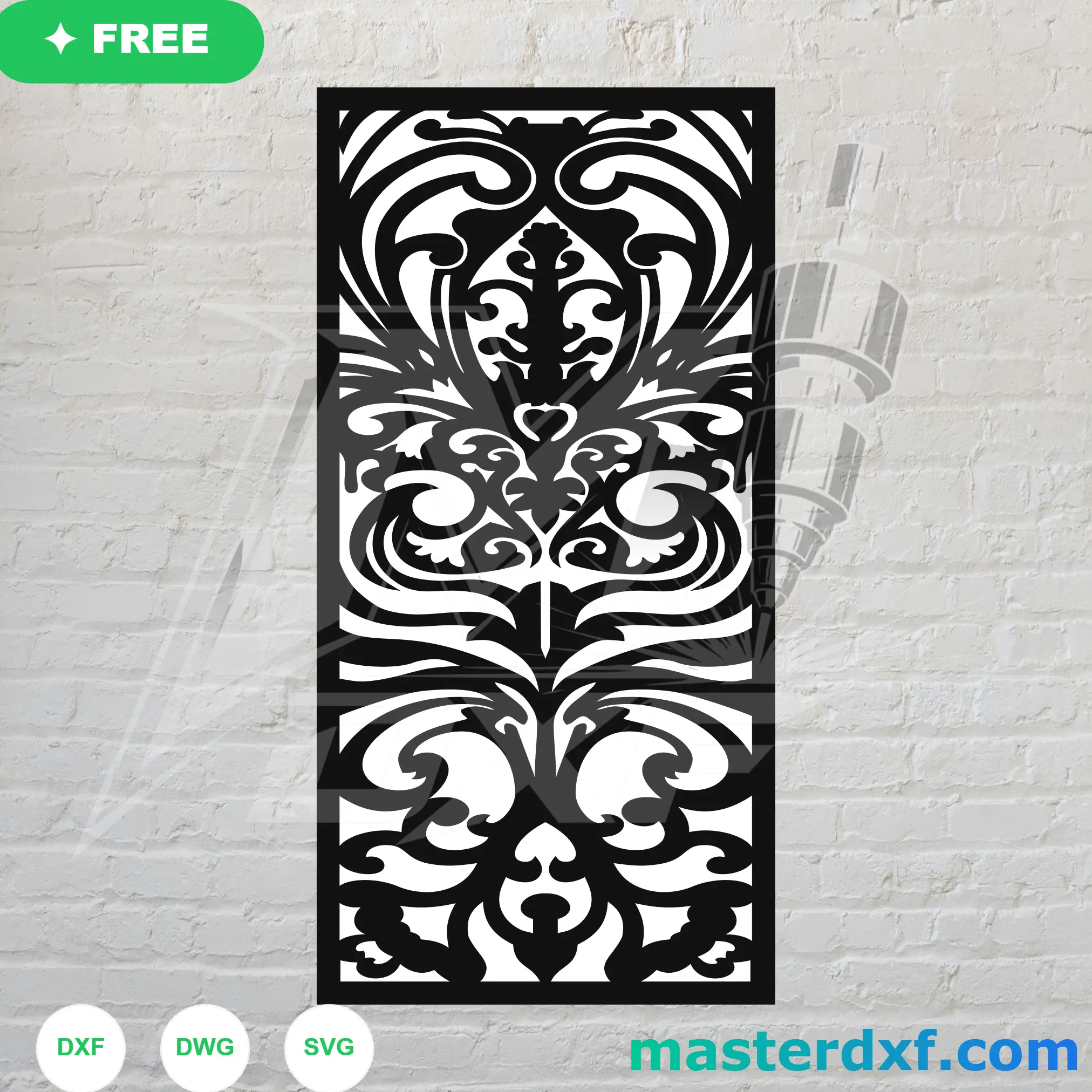 Luxury Baroque Damask Silhouette Privacy Screen Vector for CNC DXF File